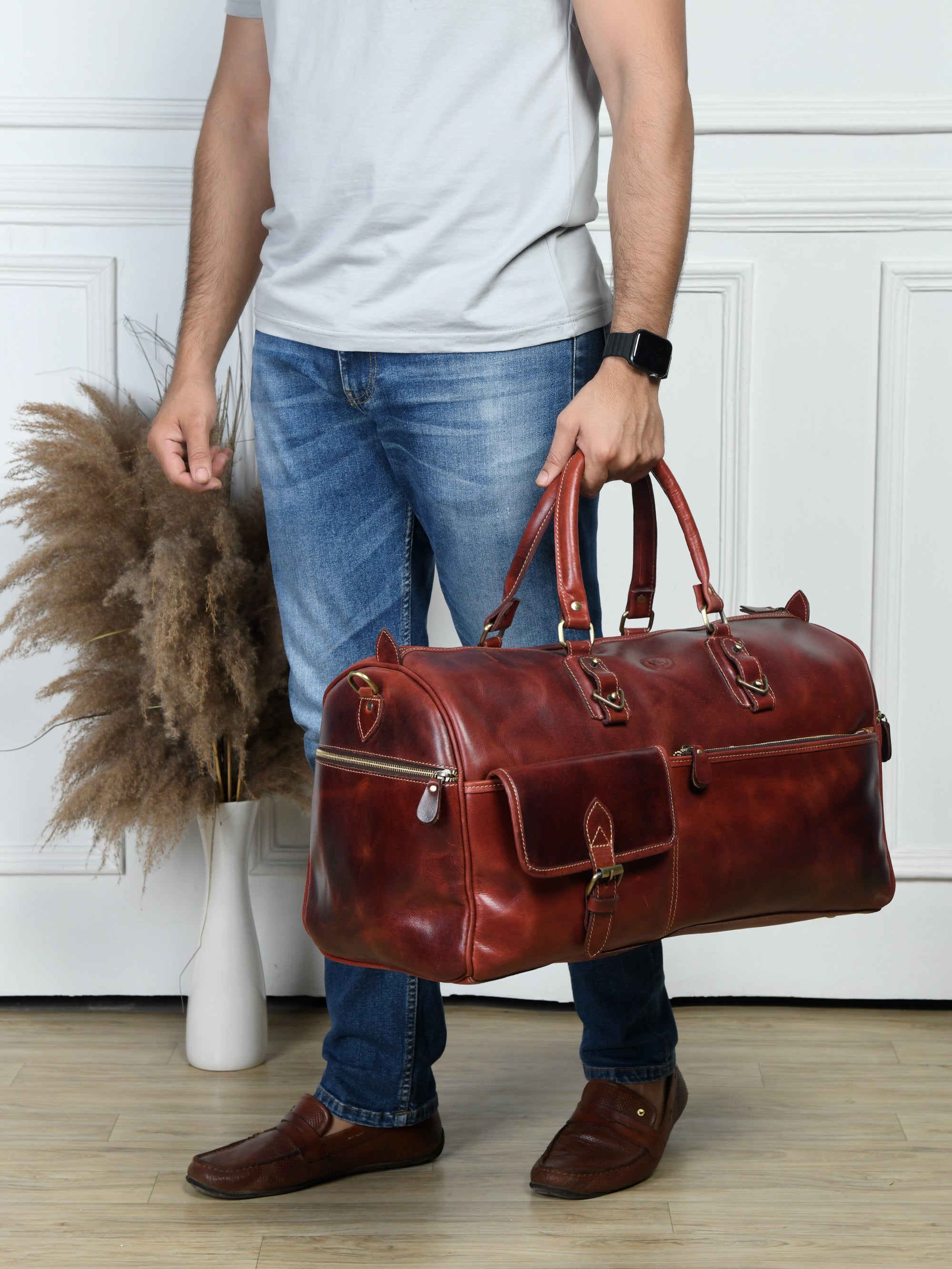 The Odyssey Leather Travel Duffel - Cherry Red Colour